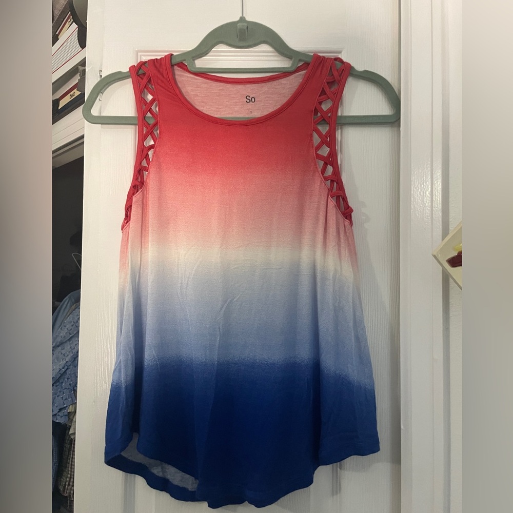 Junior's So Small Red White and Blue Ombre Tank